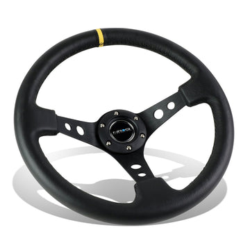 350mm 3 in. Deep Dish Leather Grip Steering Wheel - RST-006BK-Y