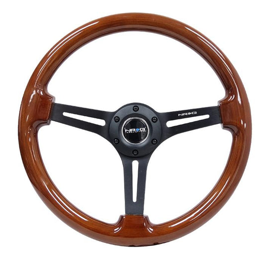 350mm 3 in. Deep Dish Colored Wood Grip Steering Wheel - RST-018BR-BK