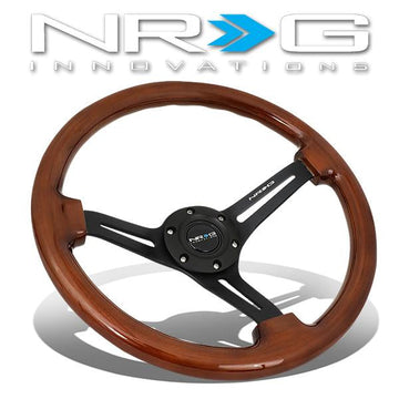 350mm 3 in. Deep Dish Colored Wood Grip Steering Wheel - RST-018BR-BK