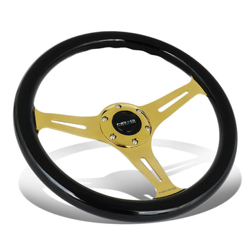 350mm Chrome Gold Spoke Black Grain Steering Wheel - ST-015CG-BK