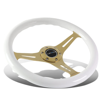 350mm Chrome Gold Spoke White Grain Steering Wheel - ST-015CG-WT