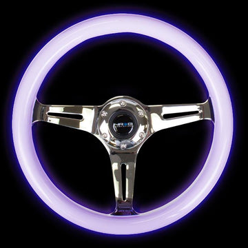 350mm Luminor White Wood Grain Steering Wheel - Purple Glow - ST-015CH-GL - PP