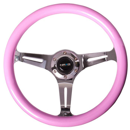 350mm 2 in. Deep Dish Pink Colored Wood Grain Steering Wheel - ST-015CH-PK