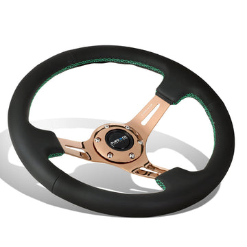 350mm 3 in. Deep Rose Gold Spoke Leather Steering Wheel - ST-055R-RGGS