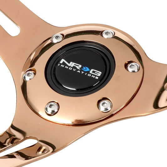 350mm 3 in. Deep Rose Gold Spoke Leather Steering Wheel - ST-055R-RGGS