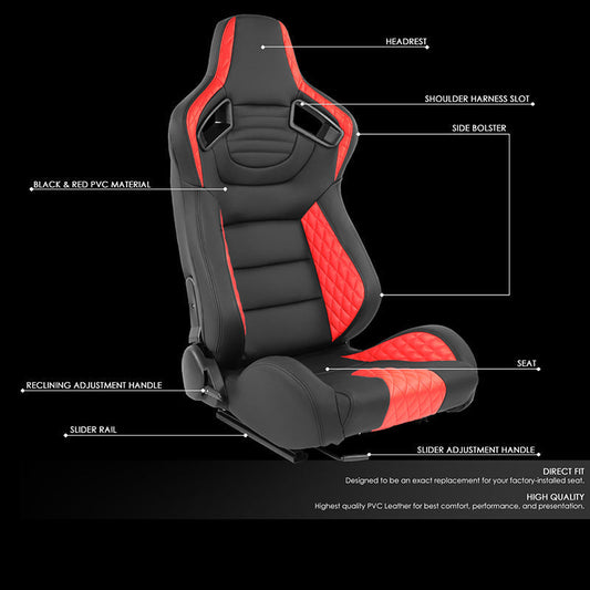 Red Quilted Pattern Padded Racing Seat <BR>21 X 22 X 38 In. Overall Dimensions