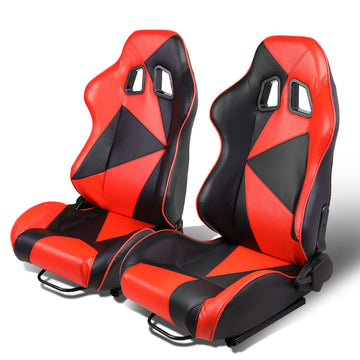 Racing Seats - Reclinable - Triangle Pattern - PVC Leather - Pair