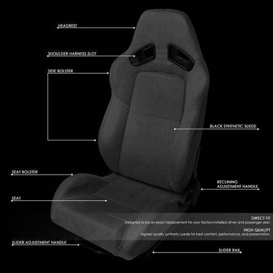 Racing Seats - Reclinable - Suede - Pair