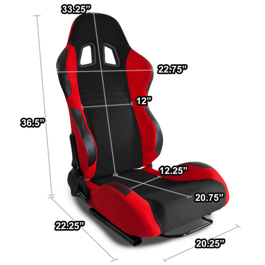 Left / Driver Side Reclinable Fabric Cloth+Leather Racing Seat w/Universal Slider Red/Black