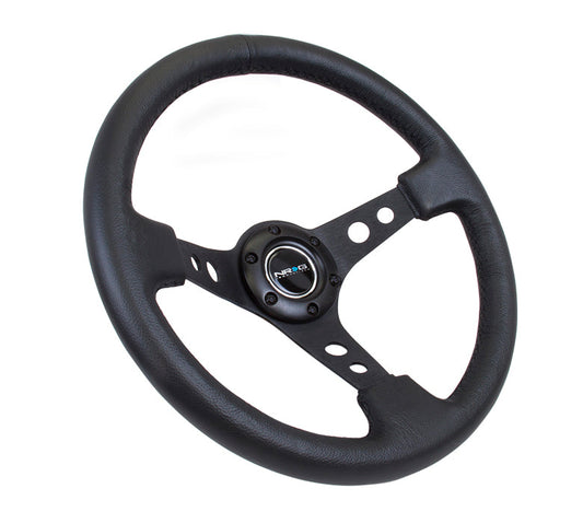 350mm 3 in. Deep Dish Leather Grip Steering Wheel - RST-006BK