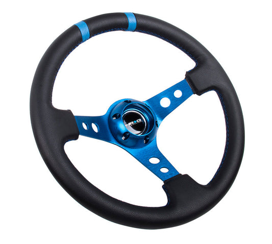 350mm 3 in. Deep Dish Leather Grip Steering Wheel - RST-016R-BL