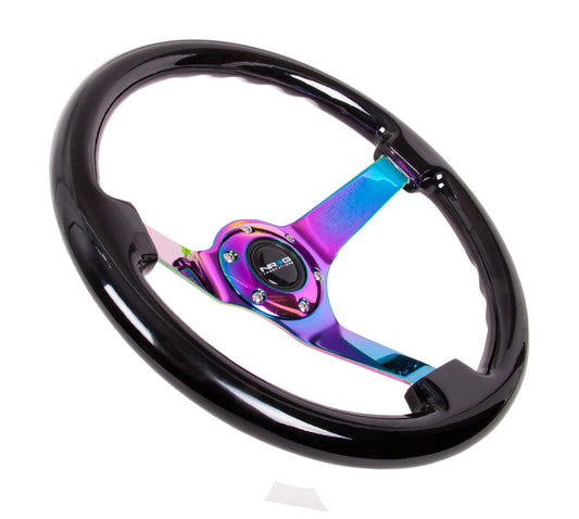350mm Vintage Black Wood Grain Grip Steering Wheel - RST-036BK-MC