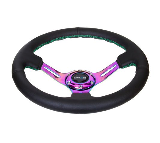 350mm 3 in. Deep Neochrome Spoke Leather Steering Wheel - ST-055R-MCGS