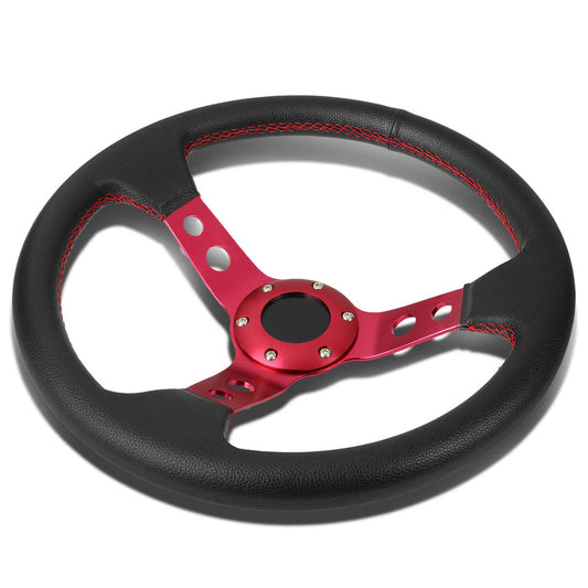 345mm Aluminum 3 in. Deep Dish Spoke Leather Grip Steering Wheel