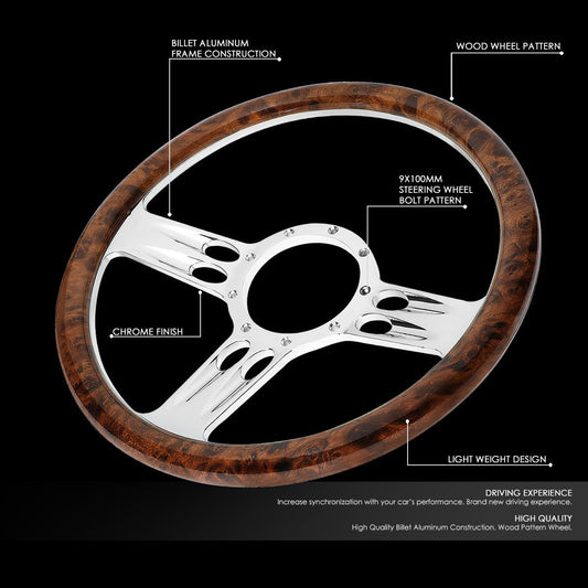 343mm 2.25 in. Deep Dish Banjo Style Wood Grain Grip Steering Wheel