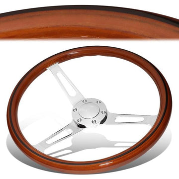 15 in. Vintage Style Wood Grain Steering Wheel - Stainless Steel Spokes