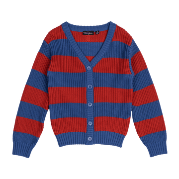 BLUE AND RED STRIPE KNIT CARDIGAN