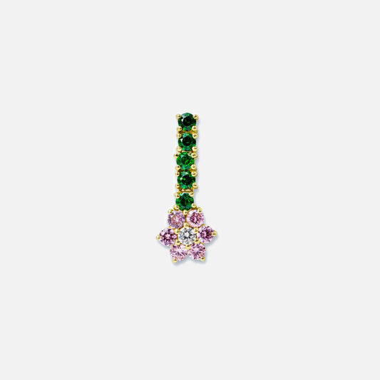 VEERT Pink & Green Flower Earrings - Yellow Gold