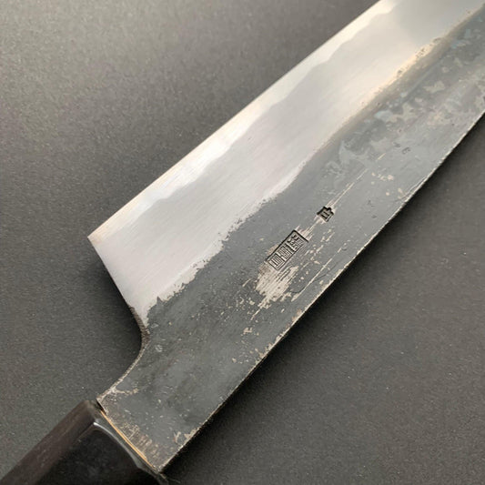Santoku Knife, Shirogami 2 with iron cladding, Kurouchi finish, Kikuzuki Kuro range - Sakai Kikumori