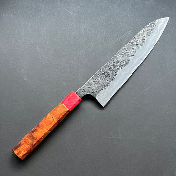Gyuto knife, Aogami 1 with soft iron cladding,  Damascus and Kurouchi finish - Manaka Kisuke