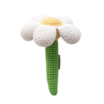 Crochet Stick Rattle Flower Daisy White