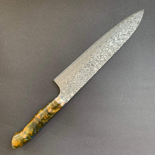 Gyuto knife, SG2 powder steel, damascus finish, custom acrylic handle (Multi) - Kato