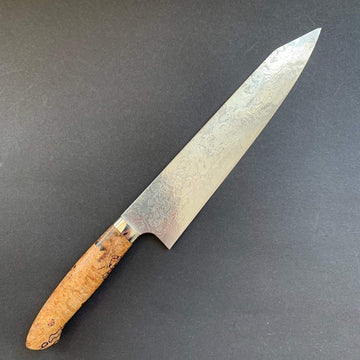 Gyuto knife, SG2 powder steel, Damascus and Tsuchime finish, Maple handle - Saji